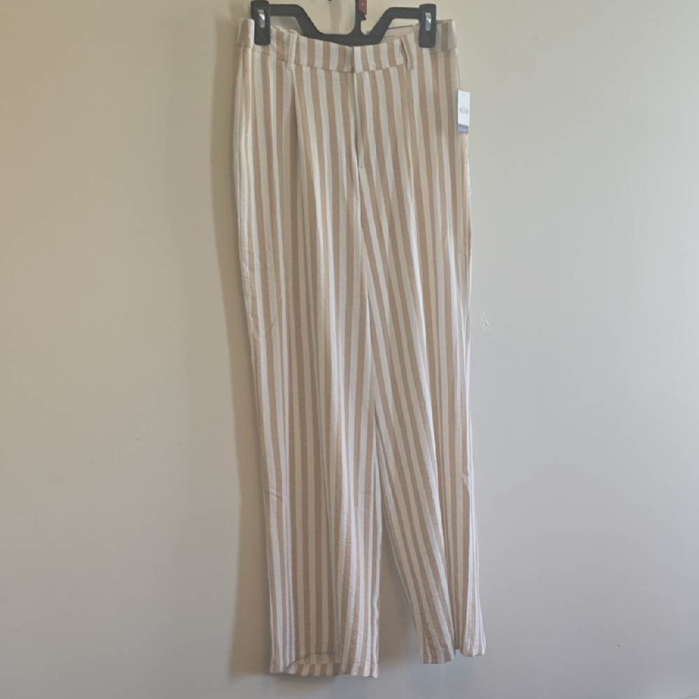 Elegant Striped Tan and White Women's Wide Leg Pants